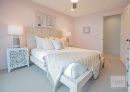 A light pink children's room in a Gordon James luxury lakeside mansion in Wayzata, Minnesota