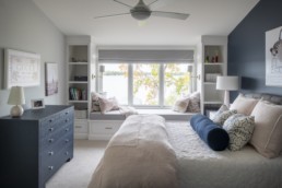 A bedroom in a Gordon James luxury lakeside home in Crystal Bay in Minnetonka, Minnesota.
